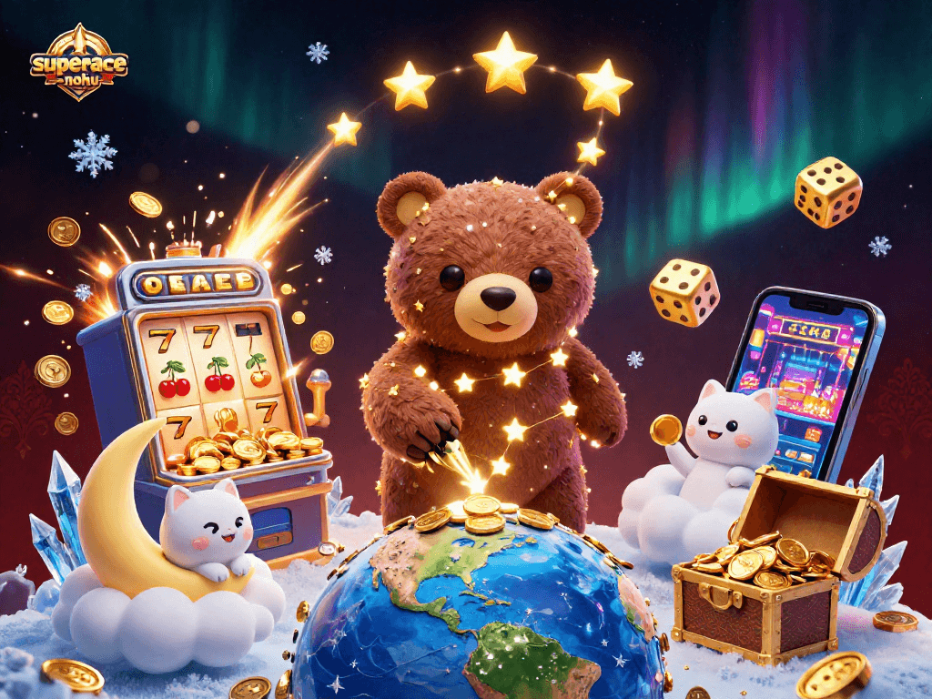 Spin and win with superace-nohu as a constellation bear gathers coins from a jackpot explosion!