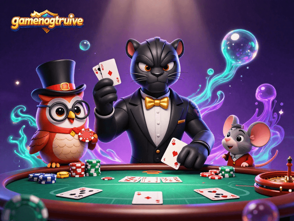 Bet big with gamenongtraivuive while elegant characters enjoy poker in a vibrant 3D scene.