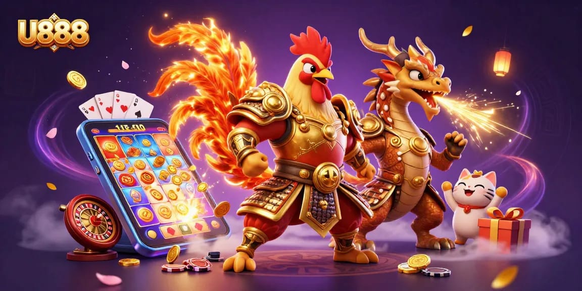 Enjoy thrilling gameplay at U888 with vibrant slot games, golden coins, and exciting 3D characters.