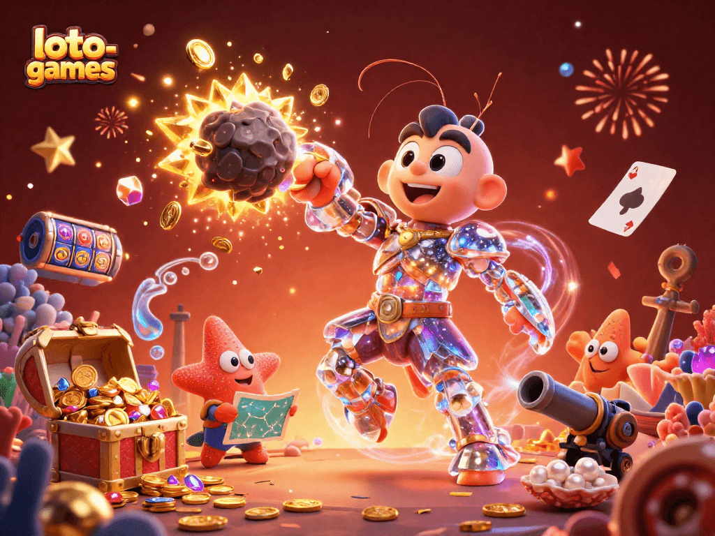 Experience thrilling loto-games with vibrant 3D casino characters amidst riches and lively action.