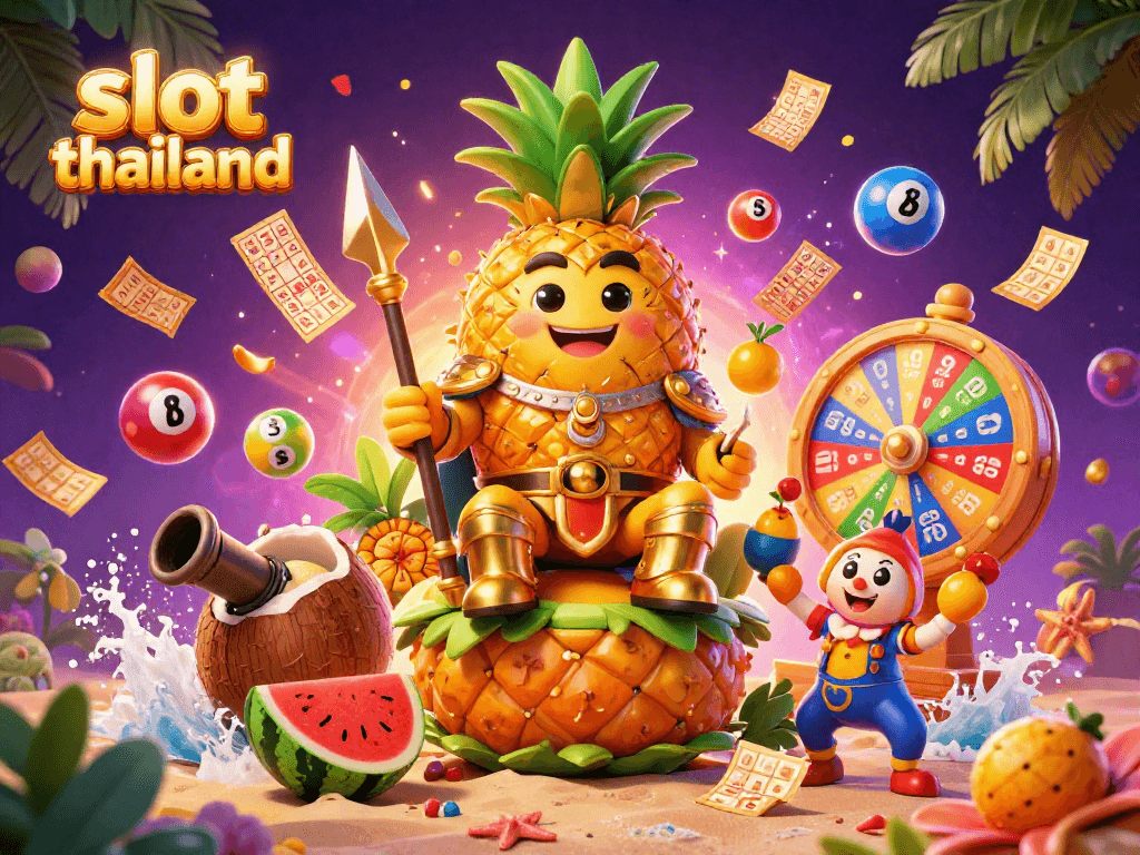 Engage in exhilarating play at slot thailand with vibrant characters and dynamic casino elements on a beach setting.