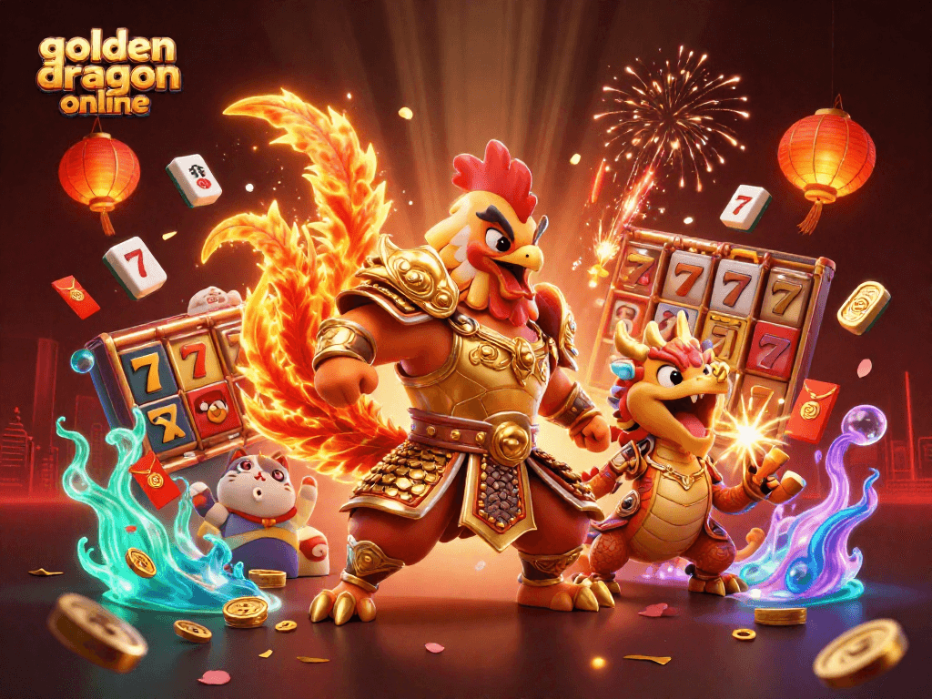 Play golden dragon online with epic features and vibrant visuals in this dynamic illustration.
