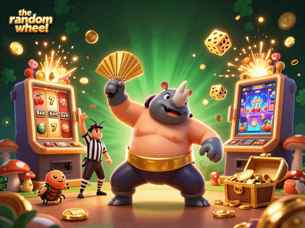 Experience excitement in the-random-wheel as golden coins fly during a thrilling jackpot celebration.