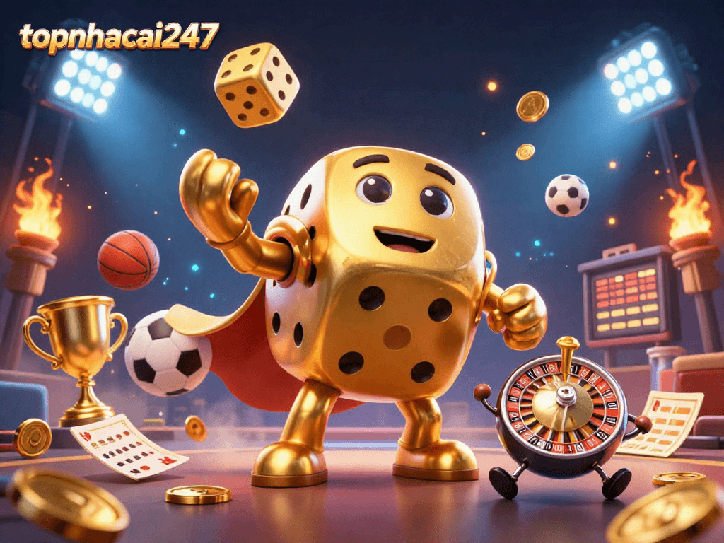 Experience thrilling gameplay with topnhacai247's golden dice golem and vibrant sports elements.
