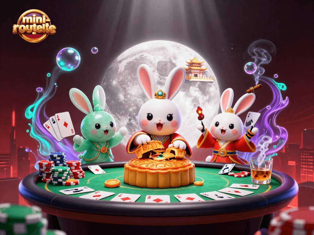 Experience mini-roulette gameplay with 3D cartoon elements on a lunar scene filled with poker items.