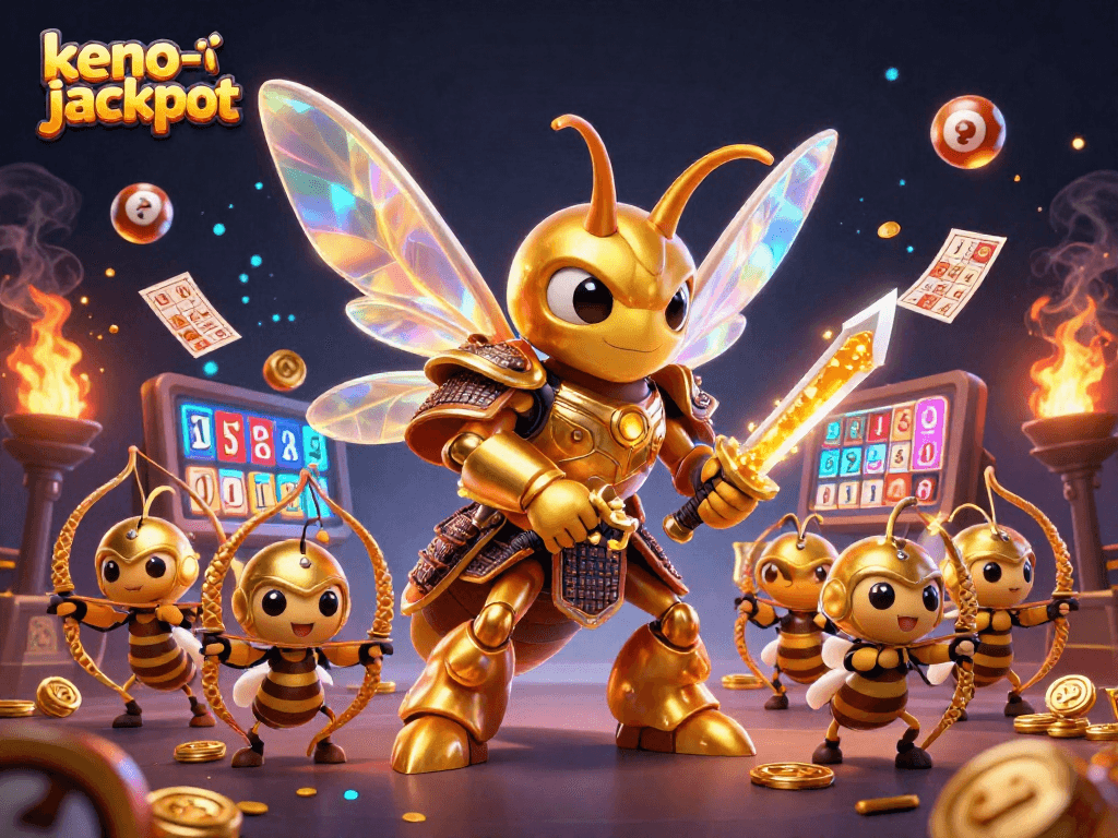 Experience thrilling keno-jackpot gameplay with vibrant characters and dynamic elements in an enticing 3D scene.