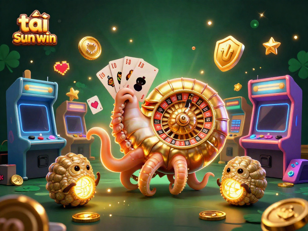 Experience the thrill as you tải sun win with this vibrant casino-inspired 3D illustration featuring an ancient nautilus and glowing companions.