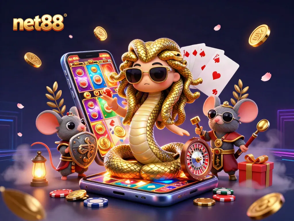 Experience thrilling gameplay at net88 with a vibrant 3D casino illustration showcasing exciting gaming elements.