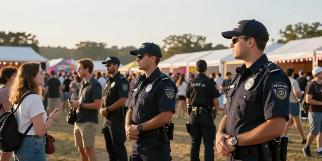 Event Security personnel ensuring safety at a local festival, trusted community service.