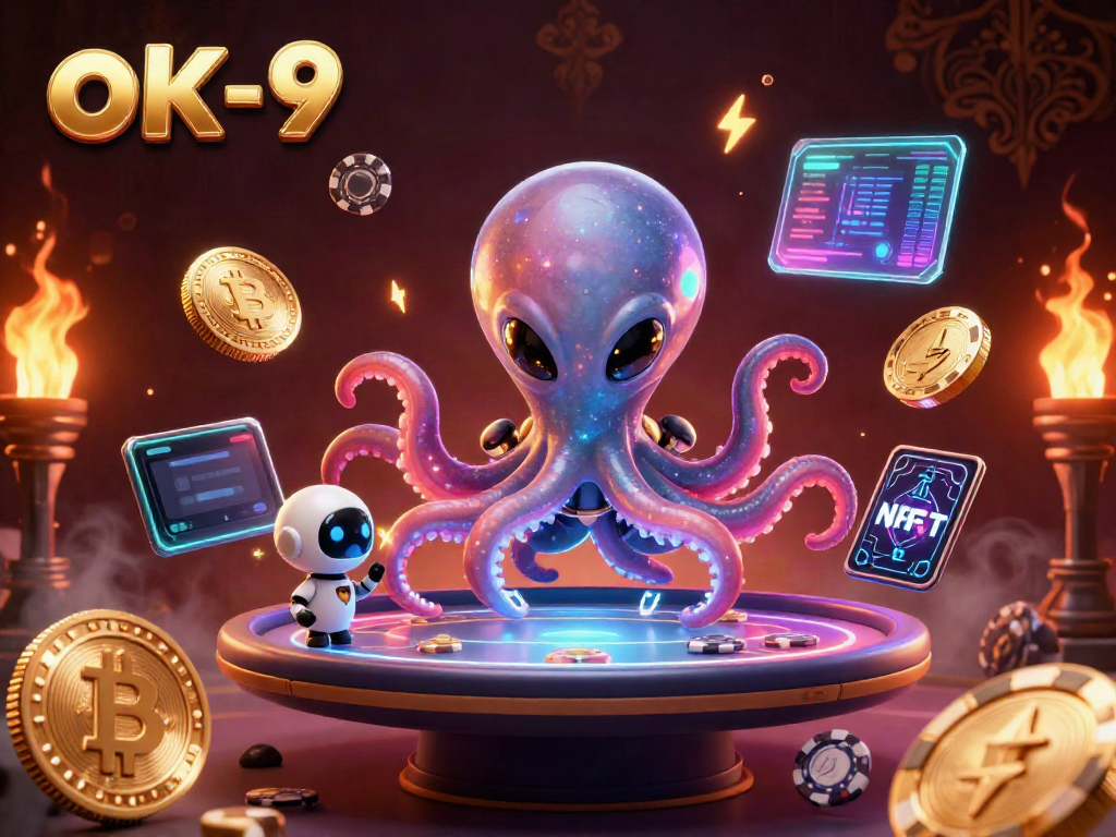 Engage in thrilling gameplay at ok-9 with a cosmic poker scene featuring an alien octopus.