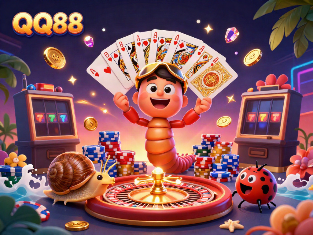 Experience the thrill of QQ88 with dynamic 3D characters, vibrant casino elements, and exciting game features.
