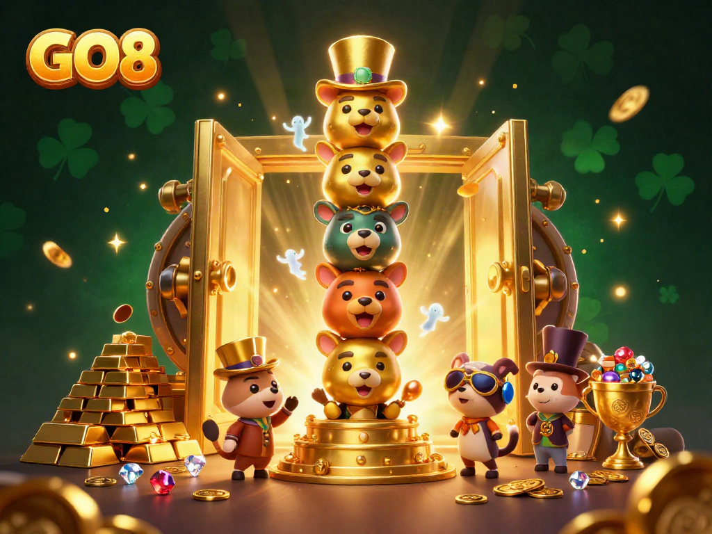 Experience exciting wins at GO8 with a colorful and vibrant casino-themed totem pole image.