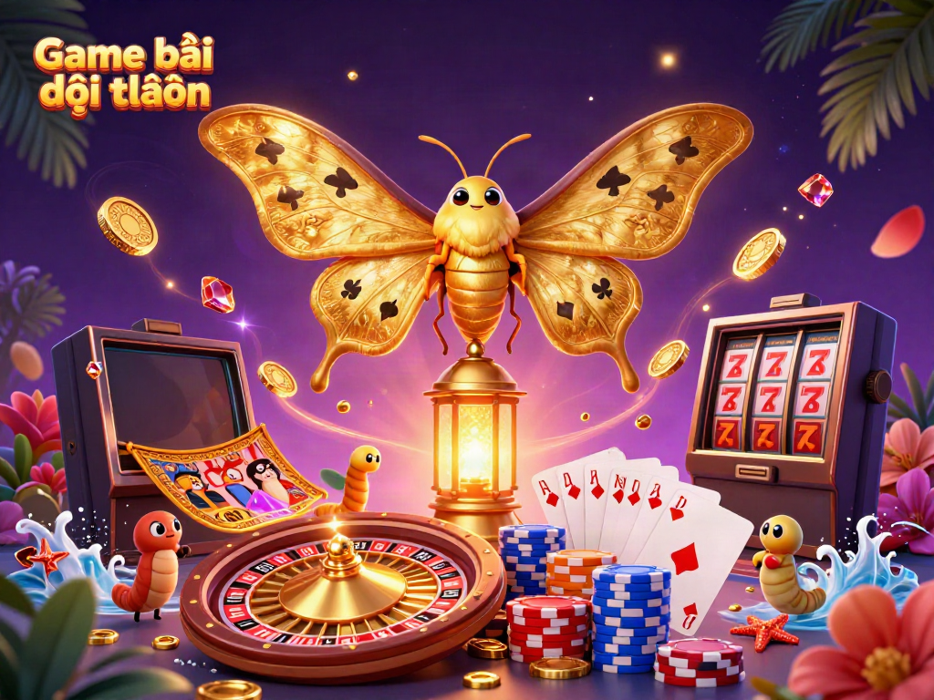 Explore the vibrant world of Game bài đổi thưởng with dazzling casino elements and golden treasures.