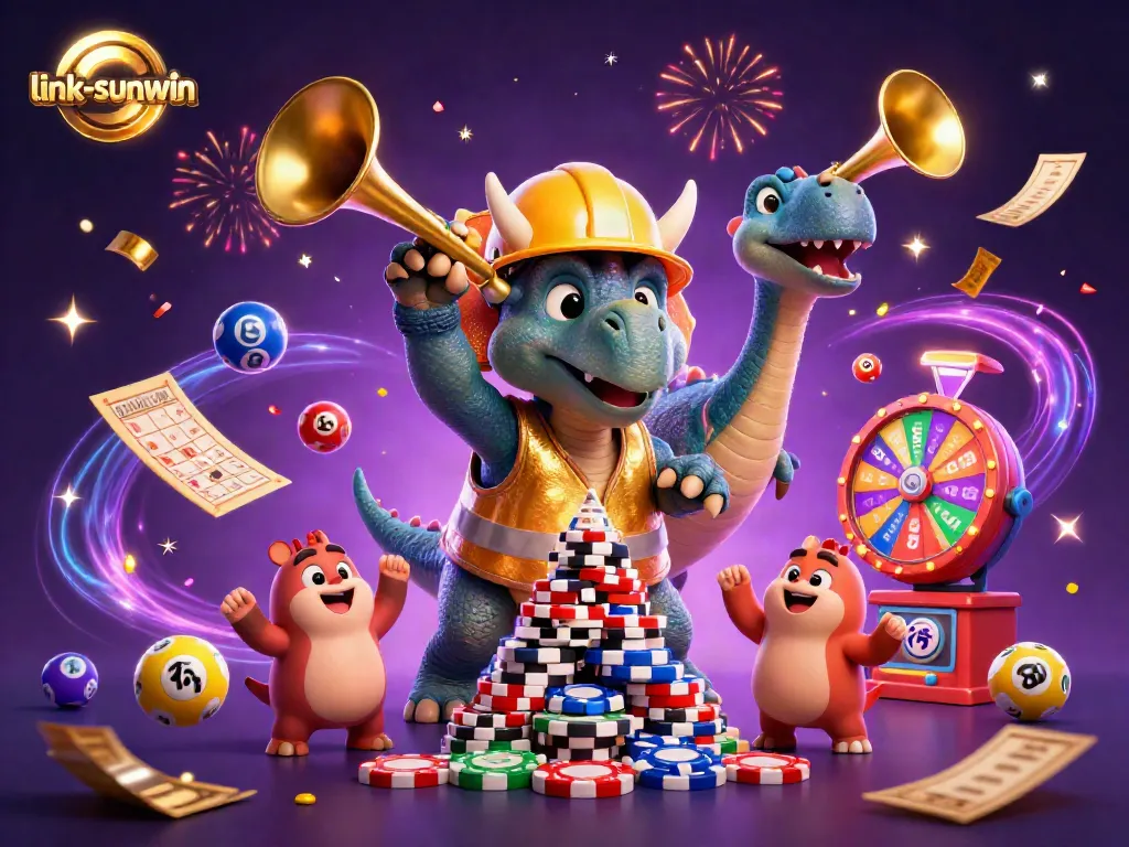 Spinning winning opportunities at link-sunwin with vibrant casino-themed characters and elements.
