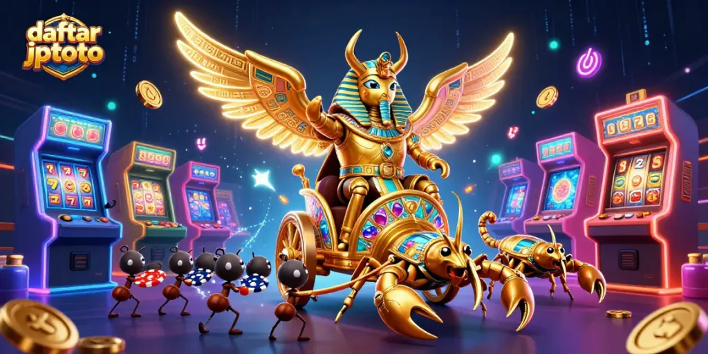 Experience thrilling action with daftar jptoto in a vibrant casino scene featuring colorful game elements.