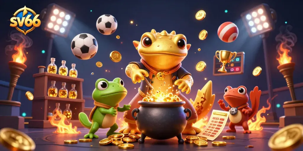 Experience thrilling gameplay at sv66 with a vibrant scene of gold coins and dynamic sports elements.