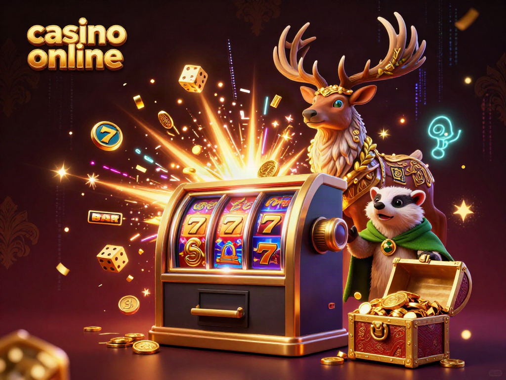 Experience the thrill of casino online with a vibrant scene showcasing a slot machine and mystical characters.