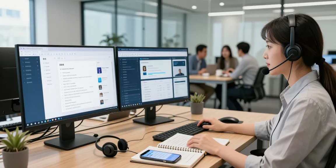 客戶服務代表在現代辦公室中利用美洽技術，展現生產力和人工智慧整合。