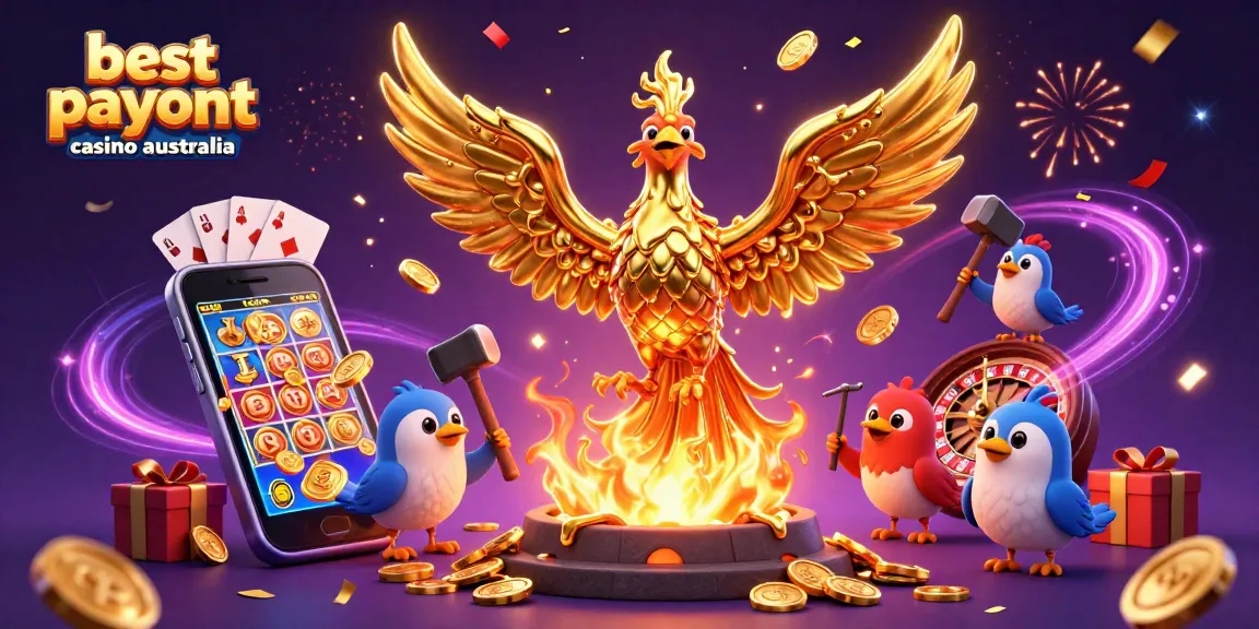 Engage with the best payout casino Australia showcasing vibrant gaming elements and a molten phoenix.