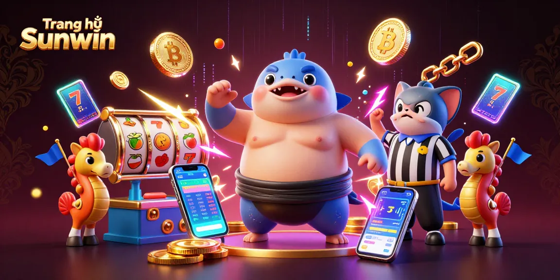 Engage in thrilling gameplay at Trang chủ Sunwin with cartoon characters amidst a vibrant casino scene.