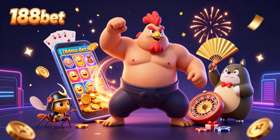 Place bets and win with 188bet, featuring vibrant characters in a dynamic casino setting.