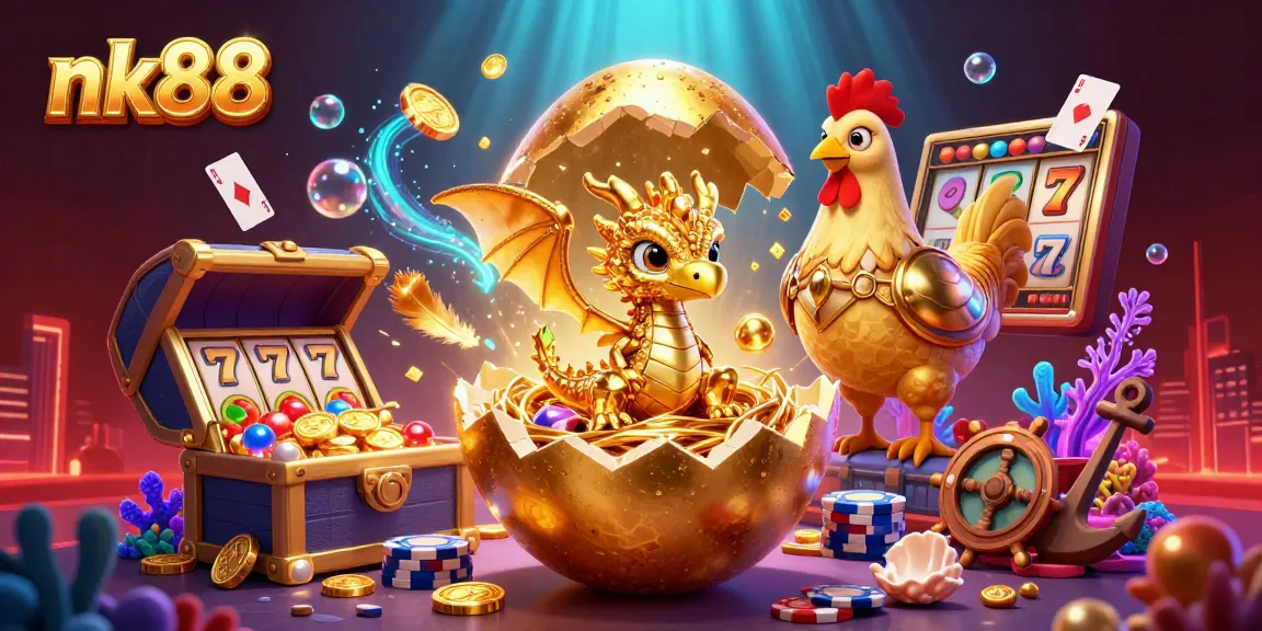 Win big at nk88 with our stunning golden dragon illustration featuring casino elements!