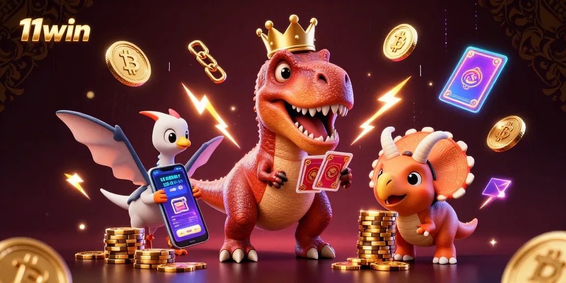 Engage with the vibrant 11win casino scene featuring fun characters and crypto elements.