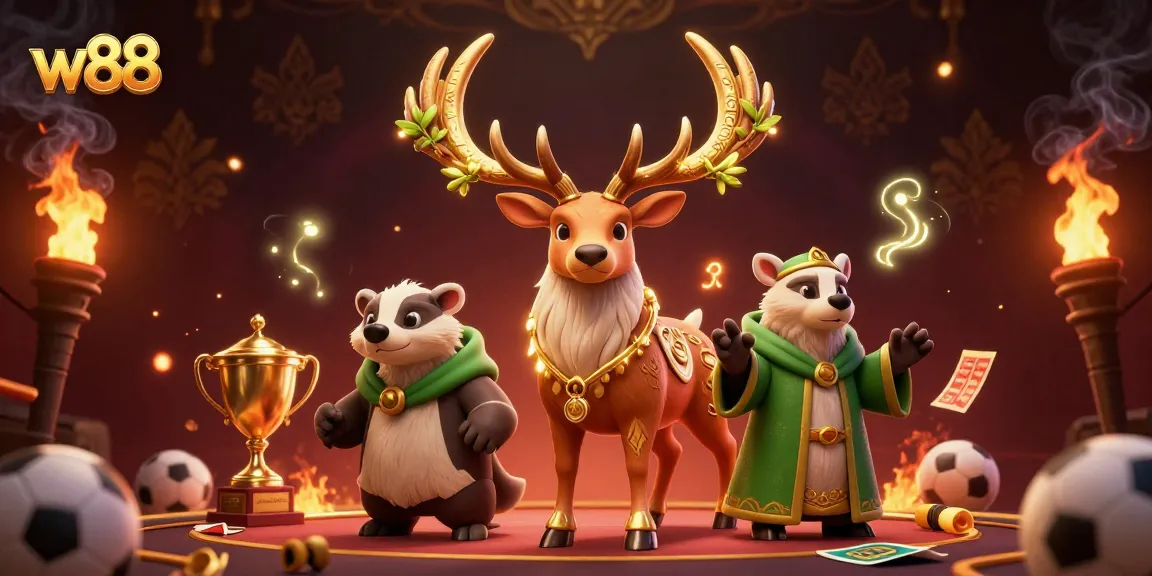 Join the excitement of w88 sports betting with a dynamic scene featuring a druid stag and betting elements.