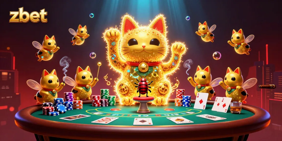 Experience the energy of zbet with a vibrant casino scene featuring golden fireflies and poker elements.