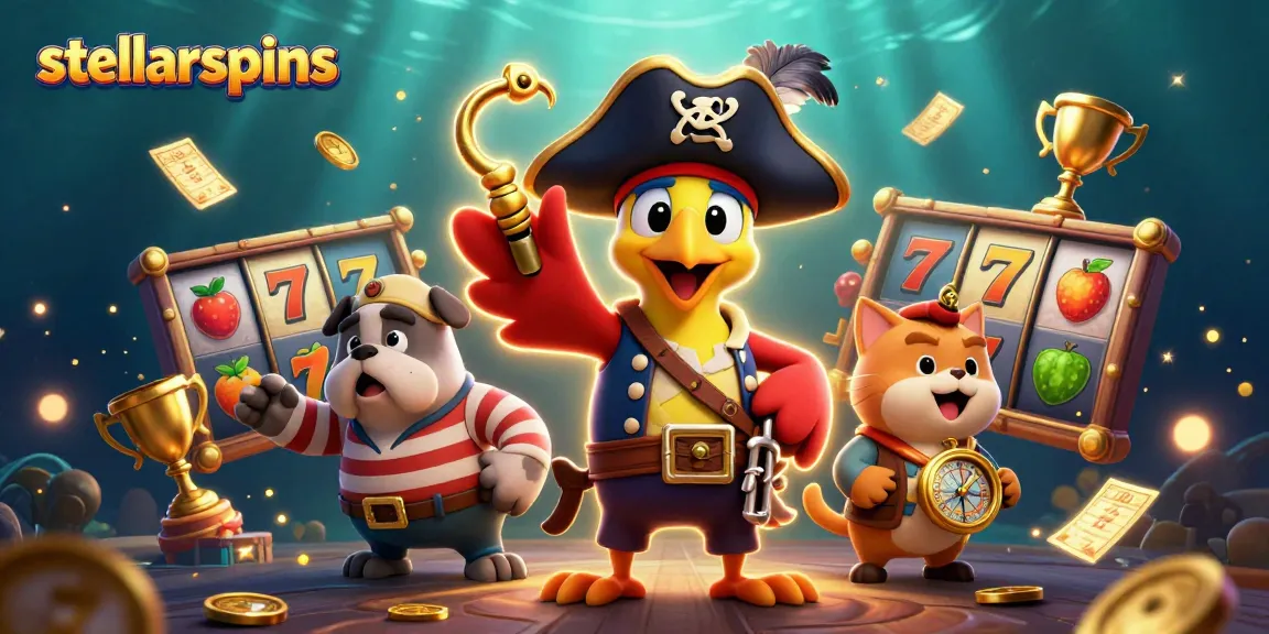 Engage with stellarspins in a vibrant casino scene featuring pirates and games.