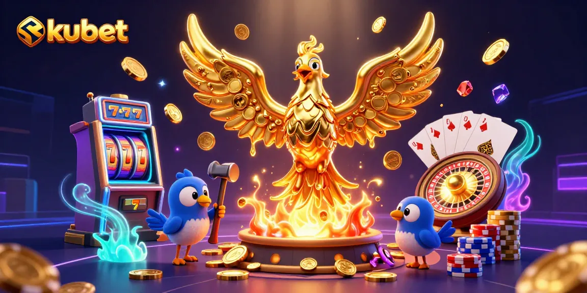 Experience exciting kubet slots with golden phoenix and vibrant casino imagery.