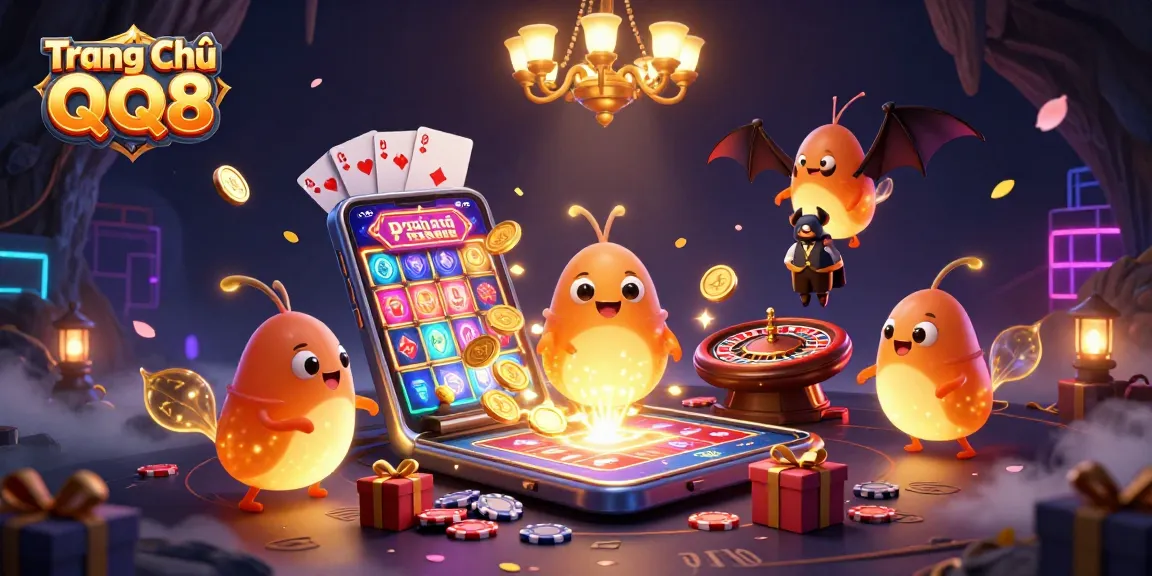 Experience the exciting world of Trang Chủ QQ8 with lively glowworms illuminating a dynamic casino scene.
