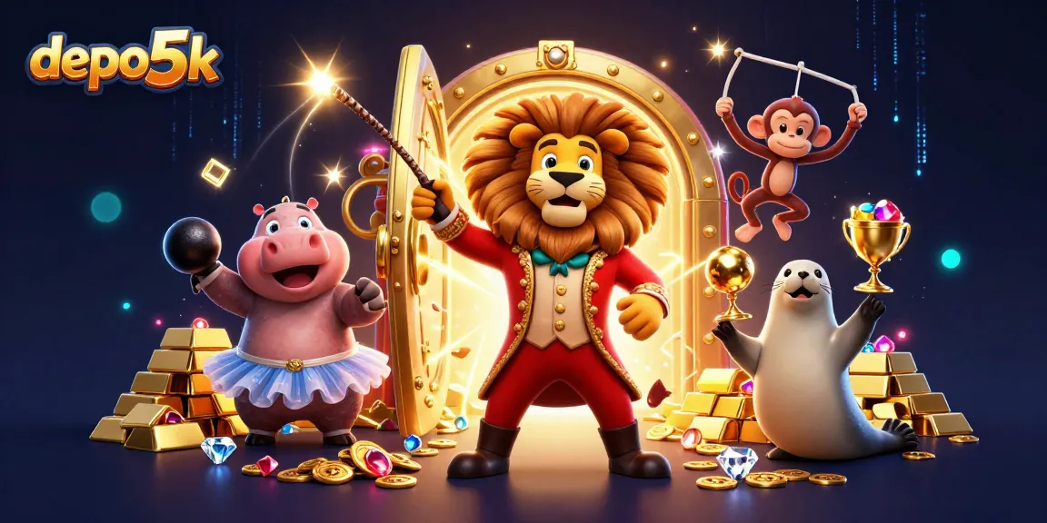 Engage with depo 5k slots featuring vibrant 3D characters and treasure-filled surroundings.