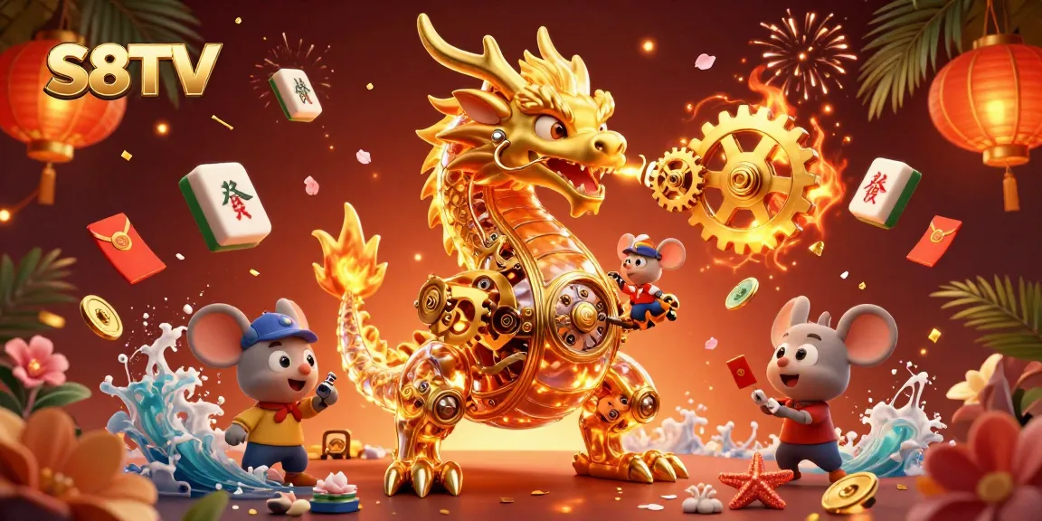 S8TV shows a golden dragon illuminating a dynamic gambling scene, showcasing rich casino elements.