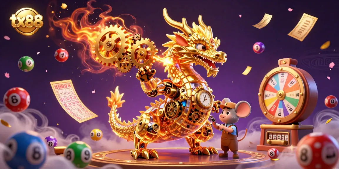 Win big with tx88's vibrant casino scene featuring a golden dragon, lottery elements, and rich details.