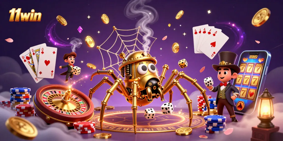 Experience thrilling wins with 11win in a vibrant 3D casino illustration.