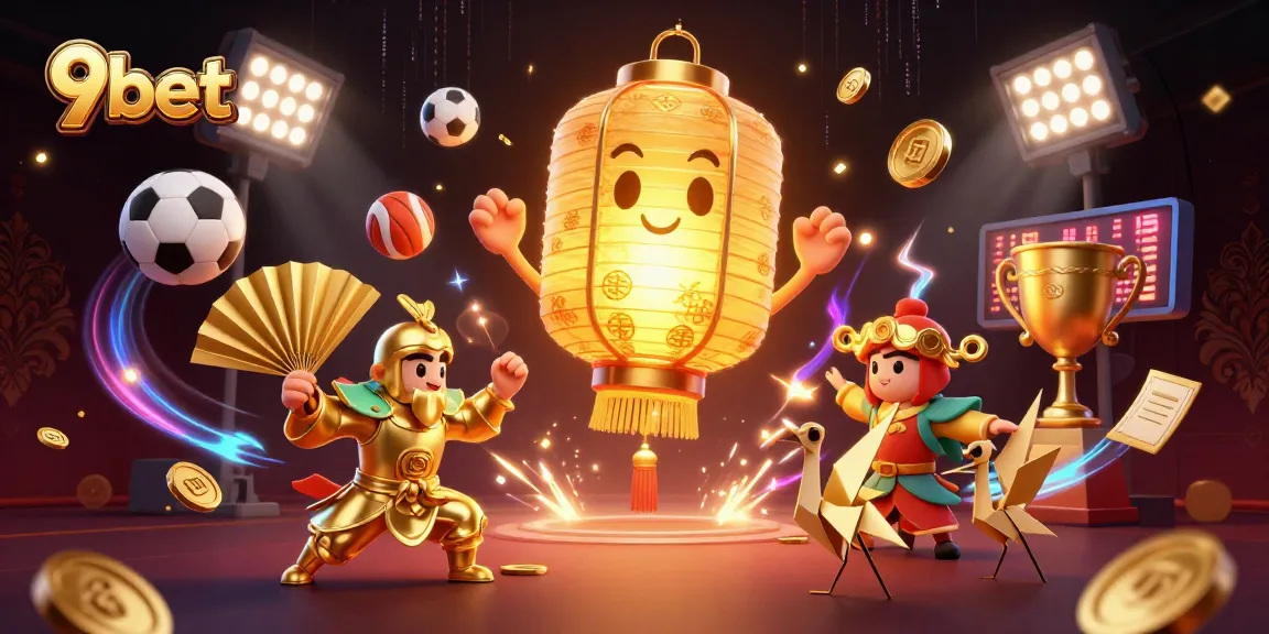 Bet on exciting sports at 9bet, featuring a vibrant night market casino illustration with dynamic elements.